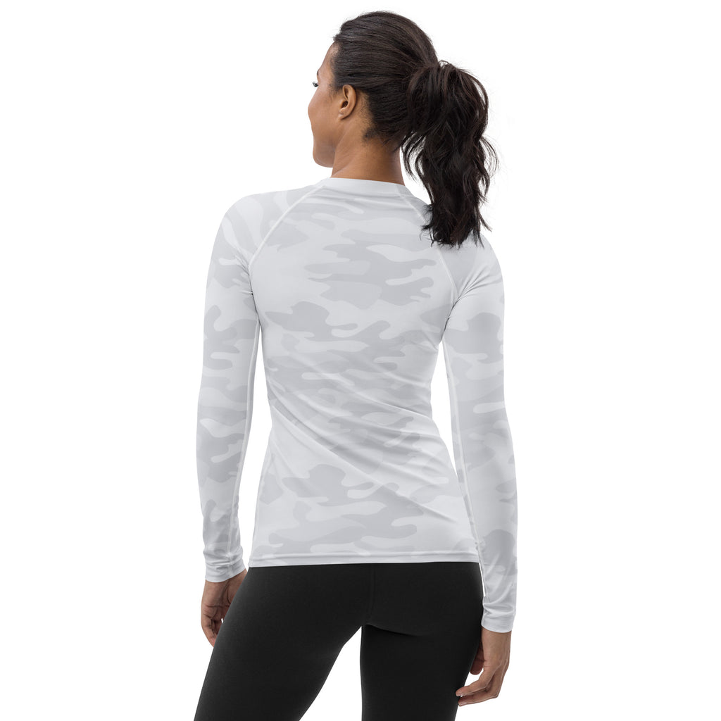 Women's White Camouflage Long Sleeve Rash Guard Swim Shirt – Buttery Soft, Sun Safe UPF 50+ Protection, Quick Dry & 4-Way Stretch Comfort