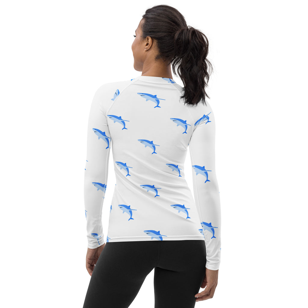 Women's Blue Shark Long Sleeve Rash Guard Swim Shirt – Buttery Soft, Sun Safe UPF 50+ Protection, Quick Dry & 4-Way Stretch Comfort