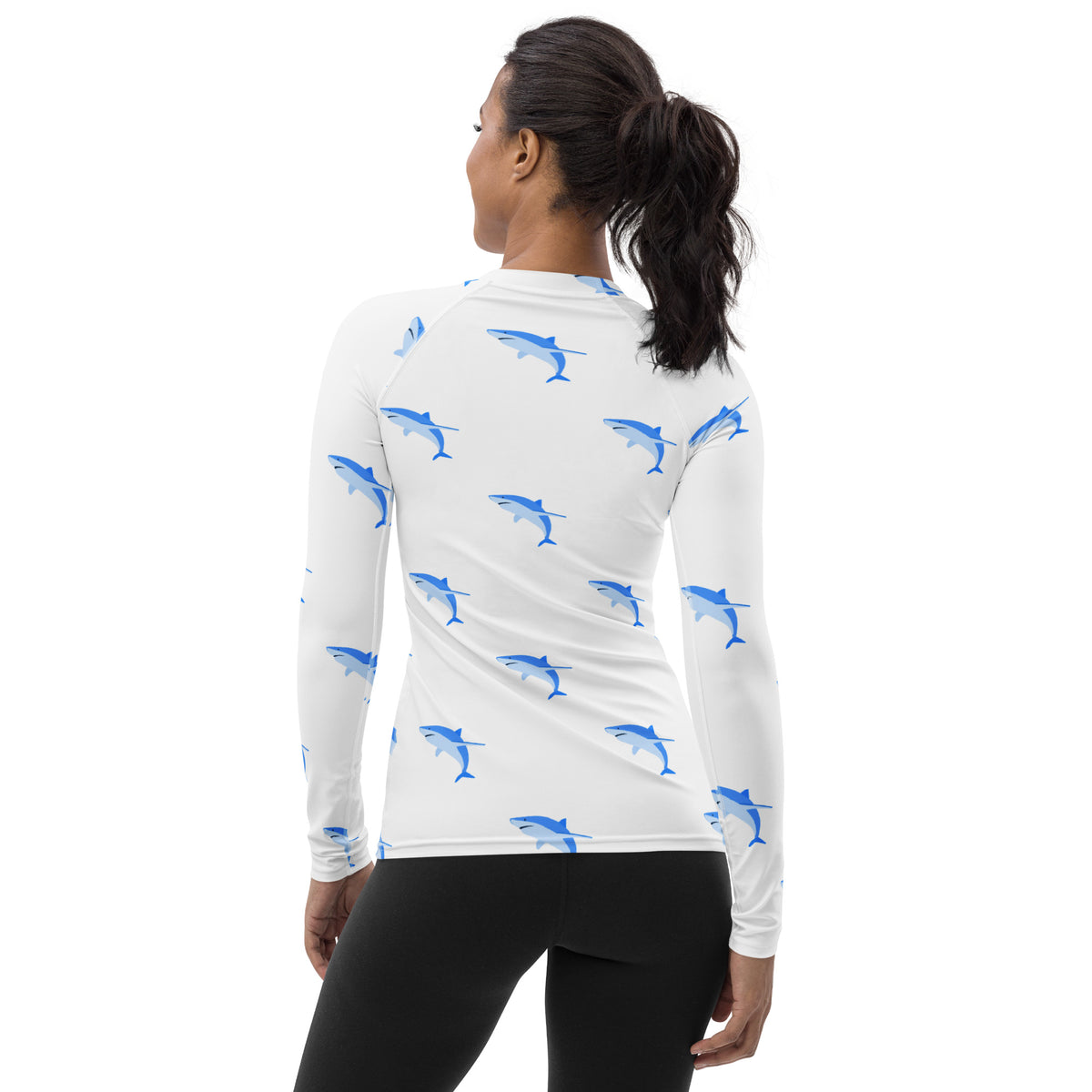 Women's Blue Shark Long Sleeve Rash Guard Swim Shirt – Buttery Soft, Sun Safe UPF 50+ Protection, Quick Dry & 4-Way Stretch Comfort