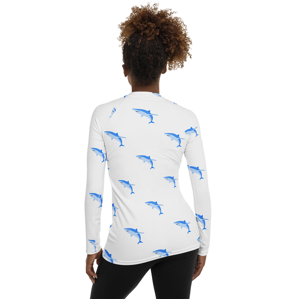 Women's Blue Shark Long Sleeve Rash Guard Swim Shirt – Buttery Soft, Sun Safe UPF 50+ Protection, Quick Dry & 4-Way Stretch Comfort