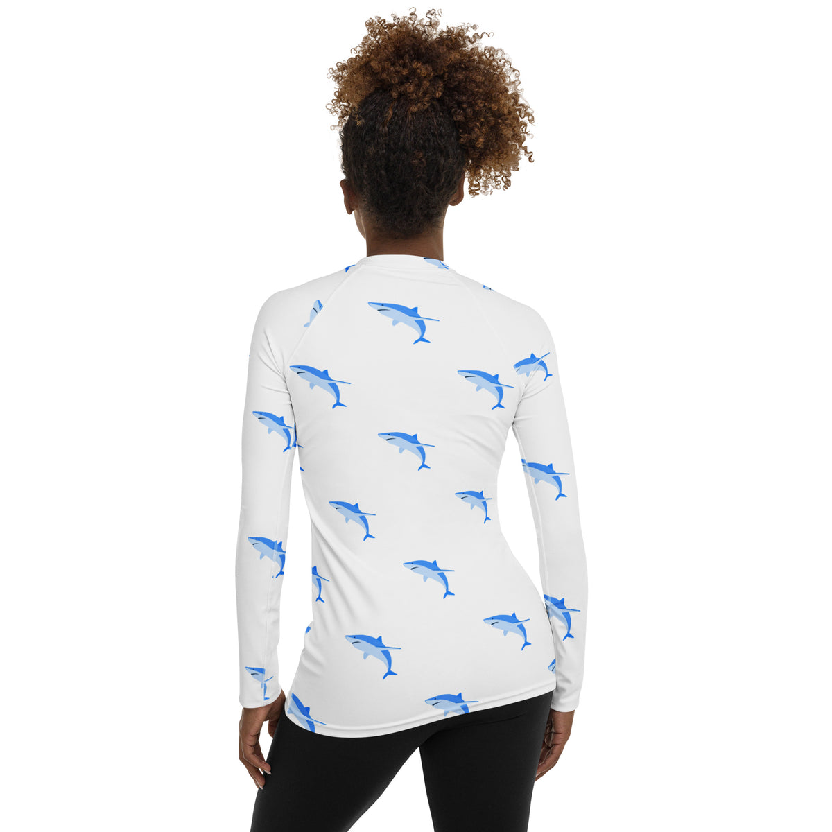 Women's Blue Shark Long Sleeve Rash Guard Swim Shirt – Buttery Soft, Sun Safe UPF 50+ Protection, Quick Dry & 4-Way Stretch Comfort