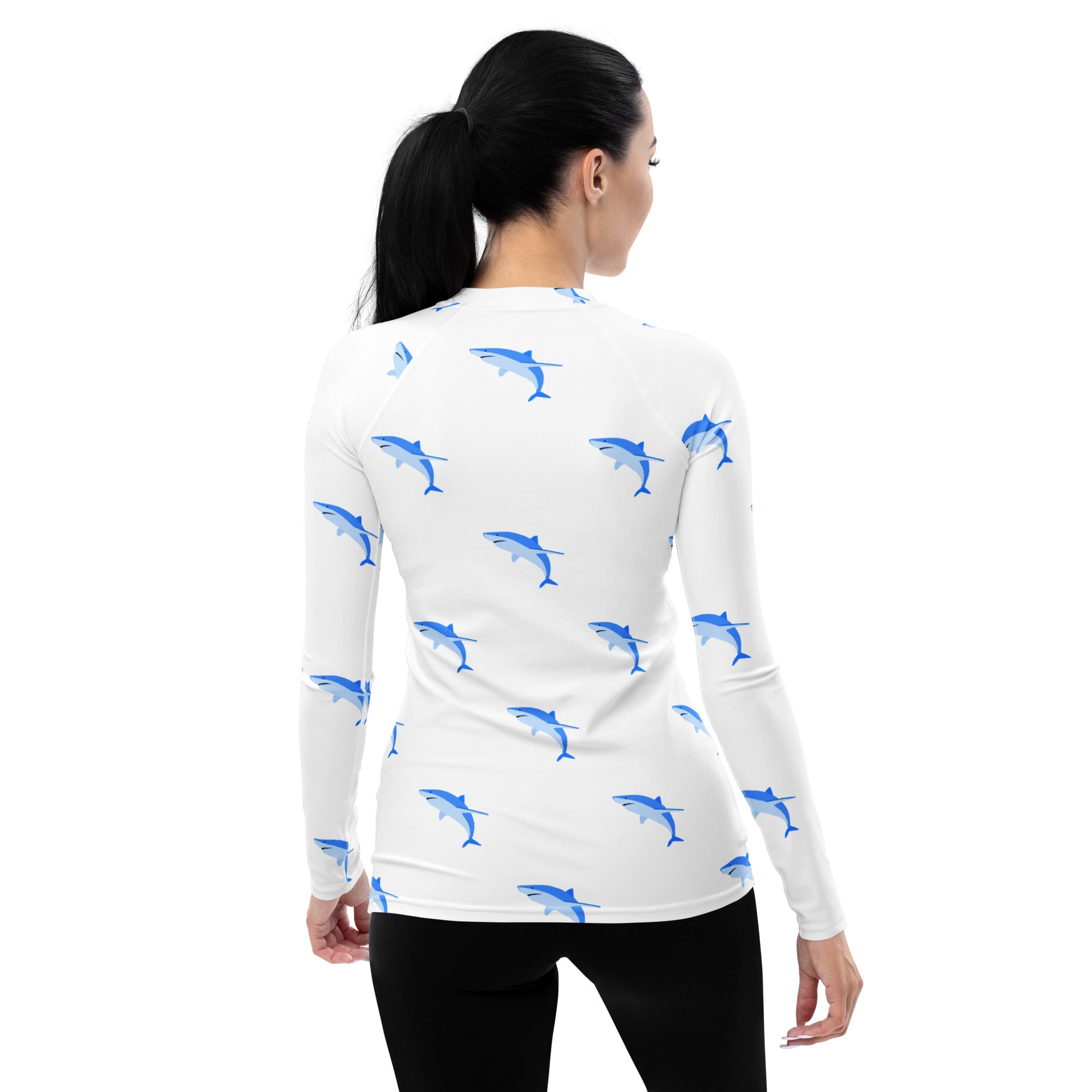 Women's Blue Shark Long Sleeve Rash Guard Swim Shirt – Buttery Soft, Sun Safe UPF 50+ Protection, Quick Dry & 4-Way Stretch Comfort