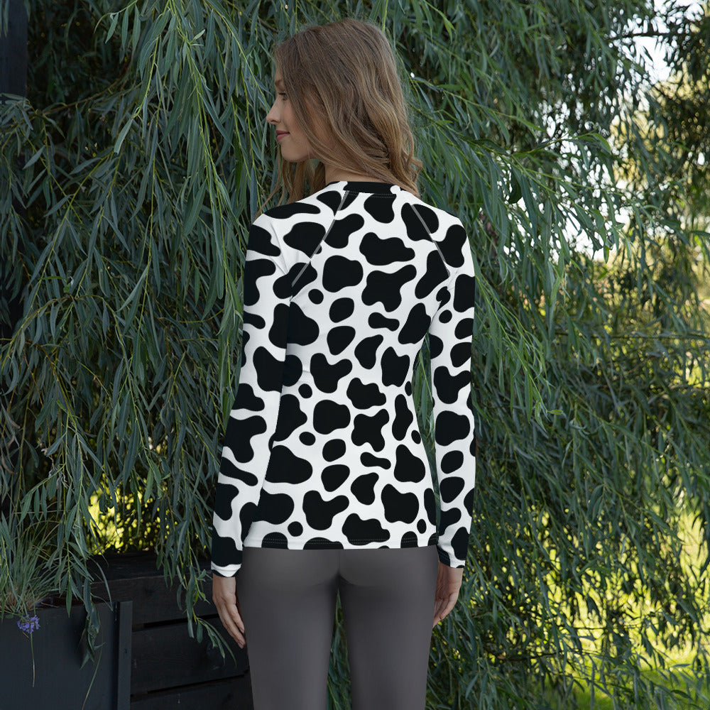 Women's Cow Print Long Sleeve Rash Guard Swim Shirt – Buttery Soft, Sun Safe UPF 50+ Protection, Quick Dry & 4-Way Stretch Comfort