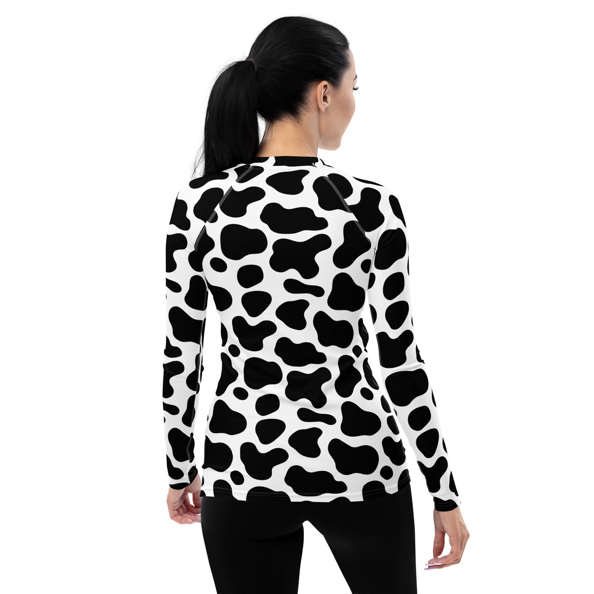 Women's Cow Print Long Sleeve Rash Guard Swim Shirt – Buttery Soft, Sun Safe UPF 50+ Protection, Quick Dry & 4-Way Stretch Comfort