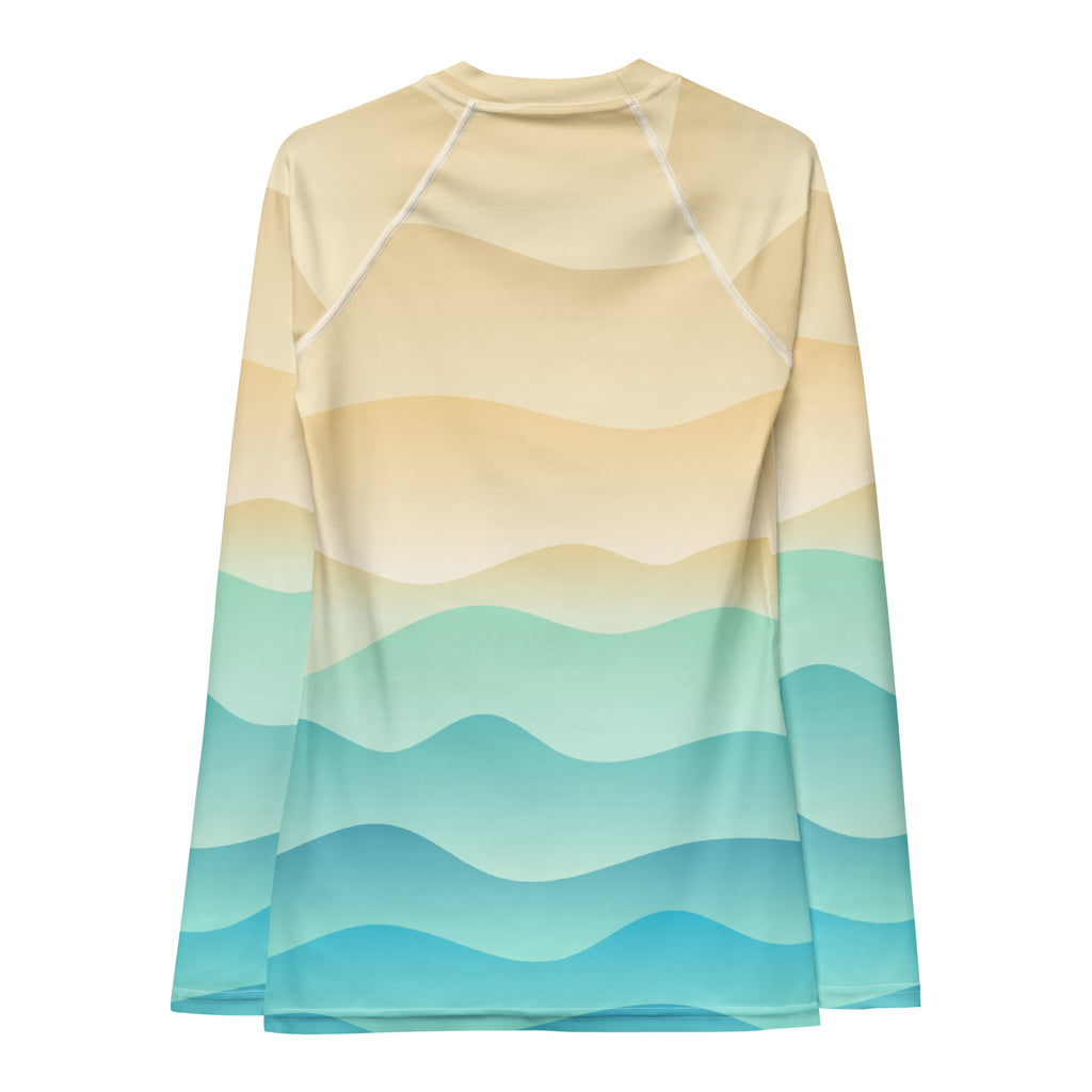 Women's Sand & Ocean Waves Long Sleeve Rash Guard Swim Shirt – Buttery Soft, Sun Safe UPF 50+ Protection, Quick Dry & 4-Way Stretch Comfort