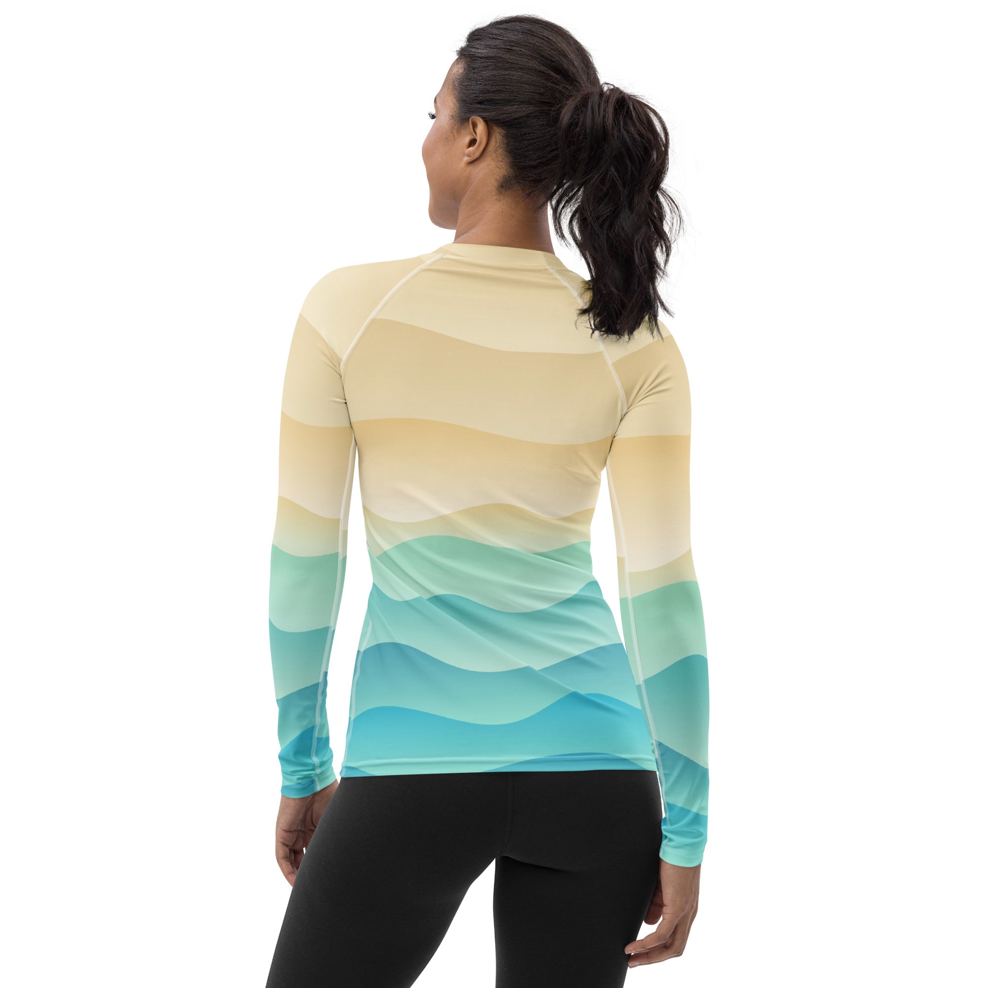 Women's Sand & Ocean Waves Long Sleeve Rash Guard Swim Shirt – Buttery Soft, Sun Safe UPF 50+ Protection, Quick Dry & 4-Way Stretch Comfort
