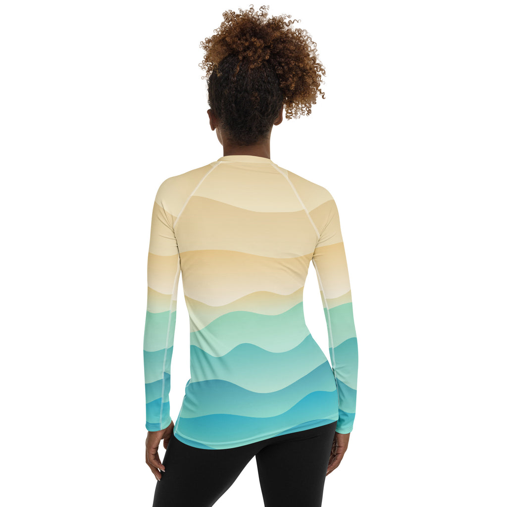 Women's Sand & Ocean Waves Long Sleeve Rash Guard Swim Shirt – Buttery Soft, Sun Safe UPF 50+ Protection, Quick Dry & 4-Way Stretch Comfort