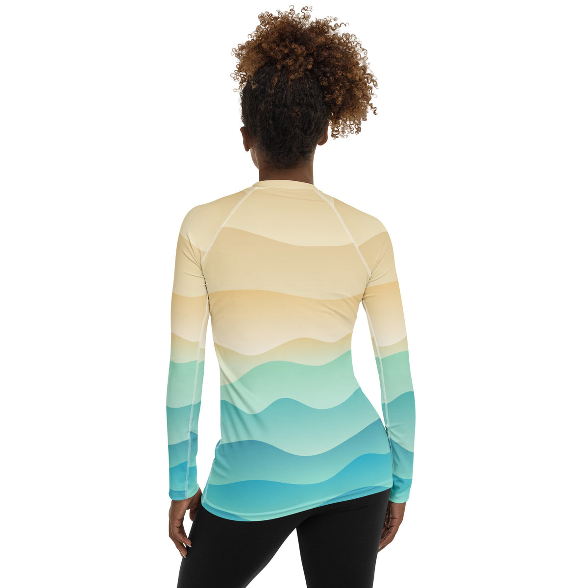 Women's Sand & Ocean Waves Long Sleeve Rash Guard Swim Shirt – Buttery Soft, Sun Safe UPF 50+ Protection, Quick Dry & 4-Way Stretch Comfort