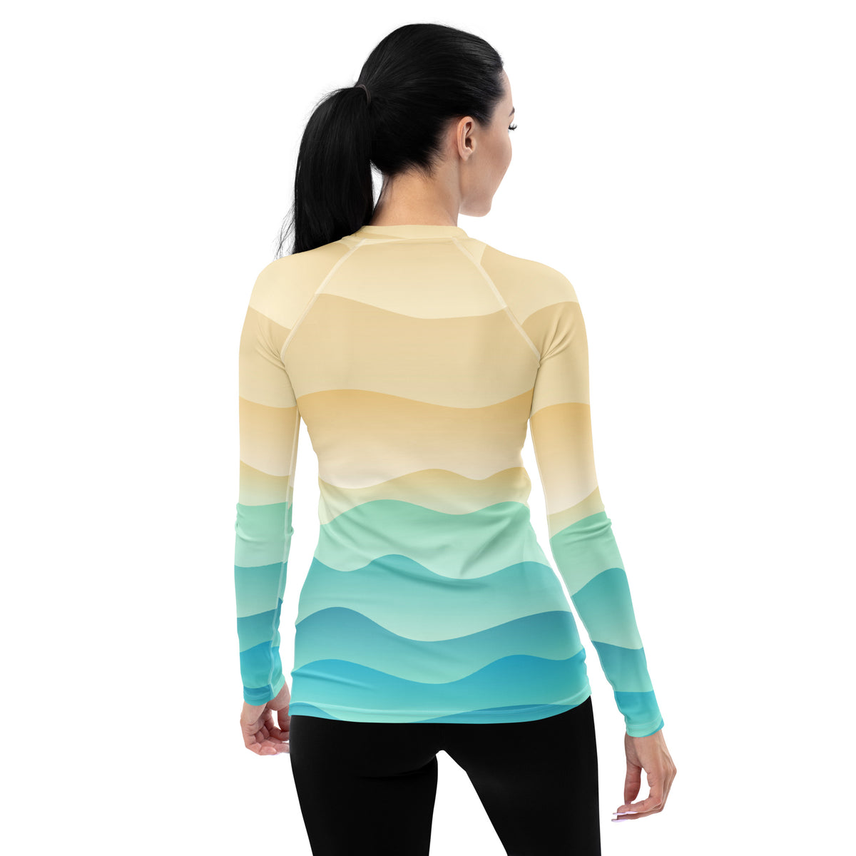 Women's Sand & Ocean Waves Long Sleeve Rash Guard Swim Shirt – Buttery Soft, Sun Safe UPF 50+ Protection, Quick Dry & 4-Way Stretch Comfort