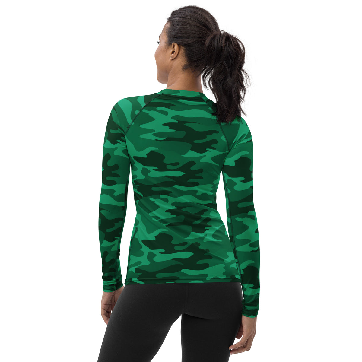 Women's Green Camouflage Long Sleeve Rash Guard Swim Shirt – Buttery Soft, Sun Safe UPF 50+ Protection, Quick Dry & 4-Way Stretch Comfort