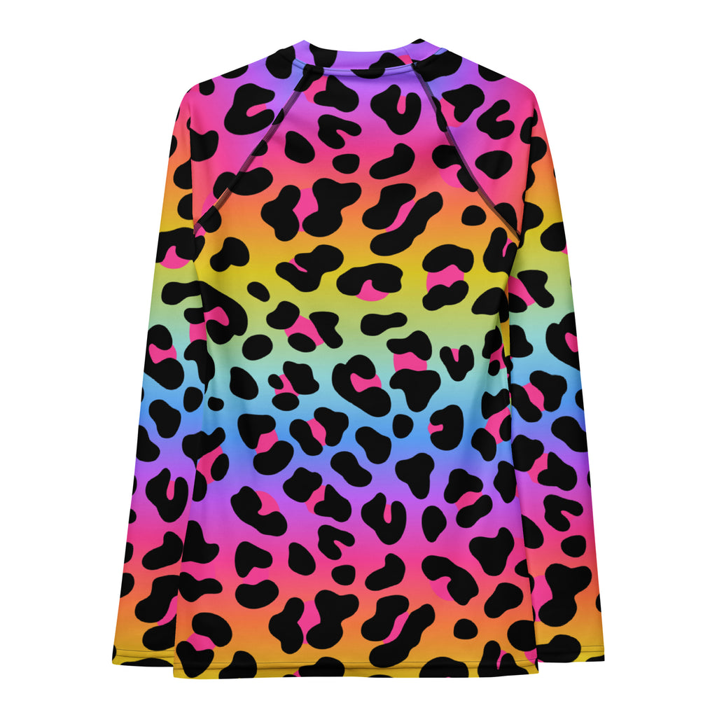 Women's Rainbow Leopard Long Sleeve Rash Guard Swim Shirt – Buttery Soft, Sun Safe UPF 50+ Protection, Quick Dry & 4-Way Stretch Comfort