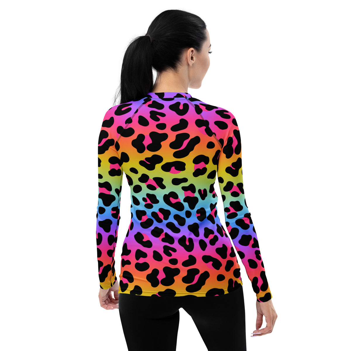Women's Rainbow Leopard Long Sleeve Rash Guard Swim Shirt – Buttery Soft, Sun Safe UPF 50+ Protection, Quick Dry & 4-Way Stretch Comfort