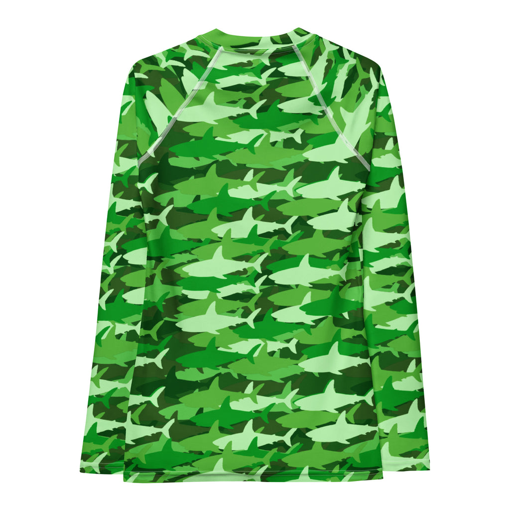 Women's Green Shark Camouflage Long Sleeve Rash Guard Swim Shirt – Buttery Soft, Sun Safe UPF 50+ Protection, Quick Dry & 4-Way Stretch Comfort