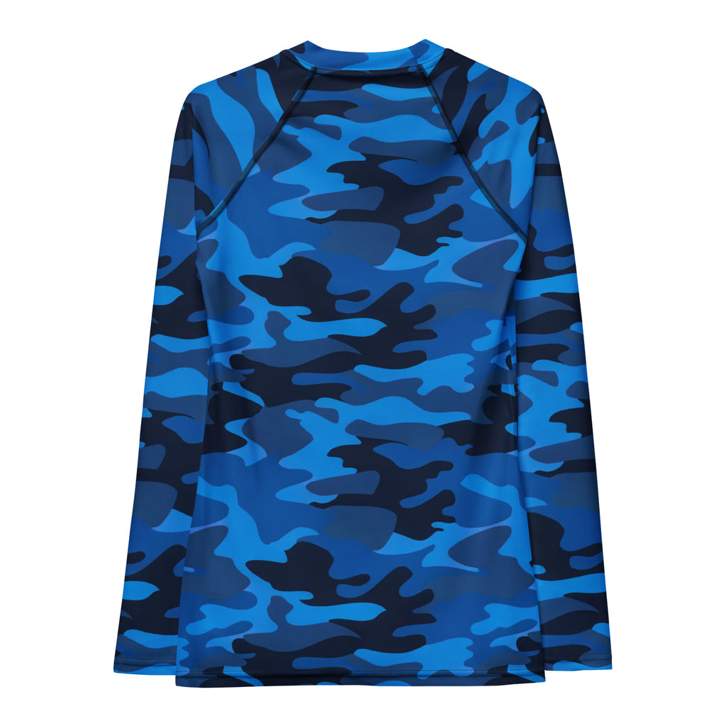Women's Blue Camouflage Long Sleeve Rash Guard Swim Shirt – Buttery Soft, Sun Safe UPF 50+ Protection, Quick Dry & 4-Way Stretch Comfort