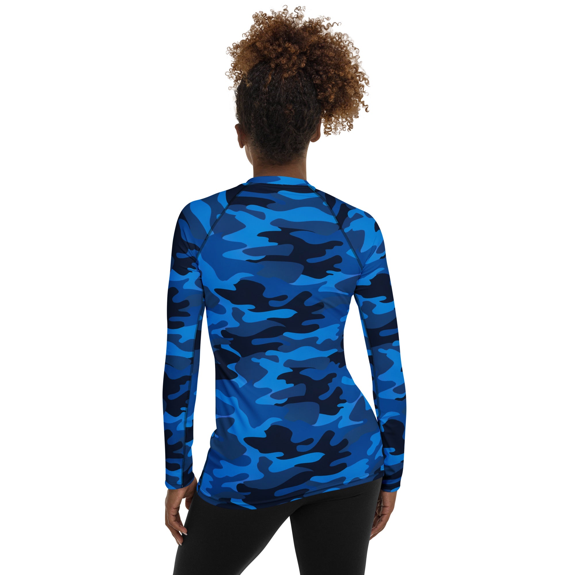 Women's Blue Camouflage Long Sleeve Rash Guard Swim Shirt – Buttery Soft, Sun Safe UPF 50+ Protection, Quick Dry & 4-Way Stretch Comfort