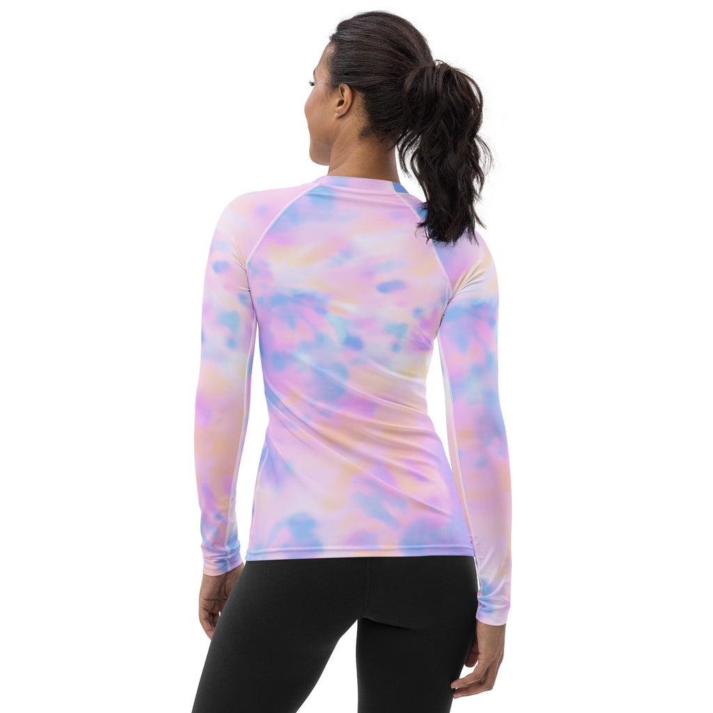 Women's Pastel Watercolor Tie Dye Long Sleeve Rash Guard Swim Shirt – Buttery Soft, Sun Safe UPF 50+ Protection, Quick Dry & 4-Way Stretch Comfort