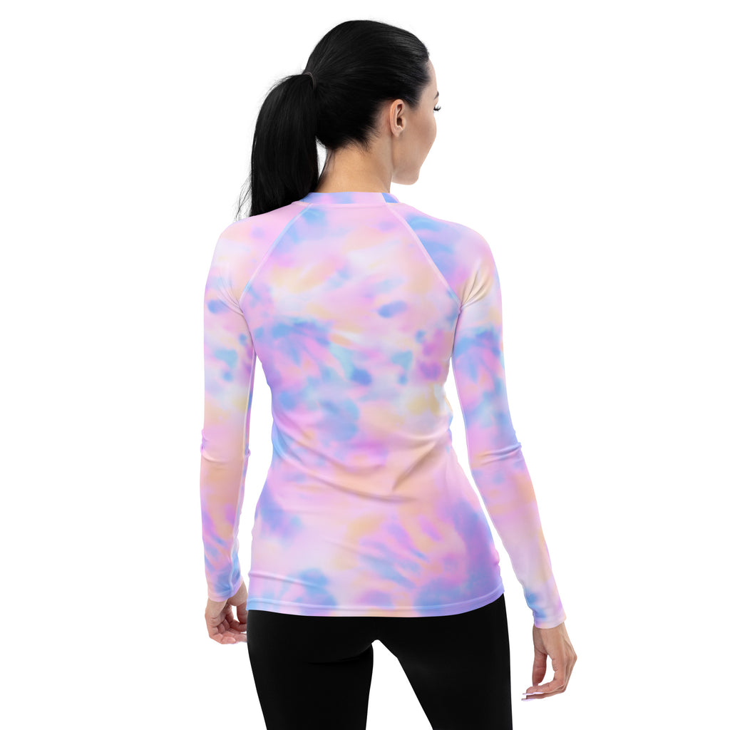 Women's Pastel Watercolor Tie Dye Long Sleeve Rash Guard Swim Shirt – Buttery Soft, Sun Safe UPF 50+ Protection, Quick Dry & 4-Way Stretch Comfort