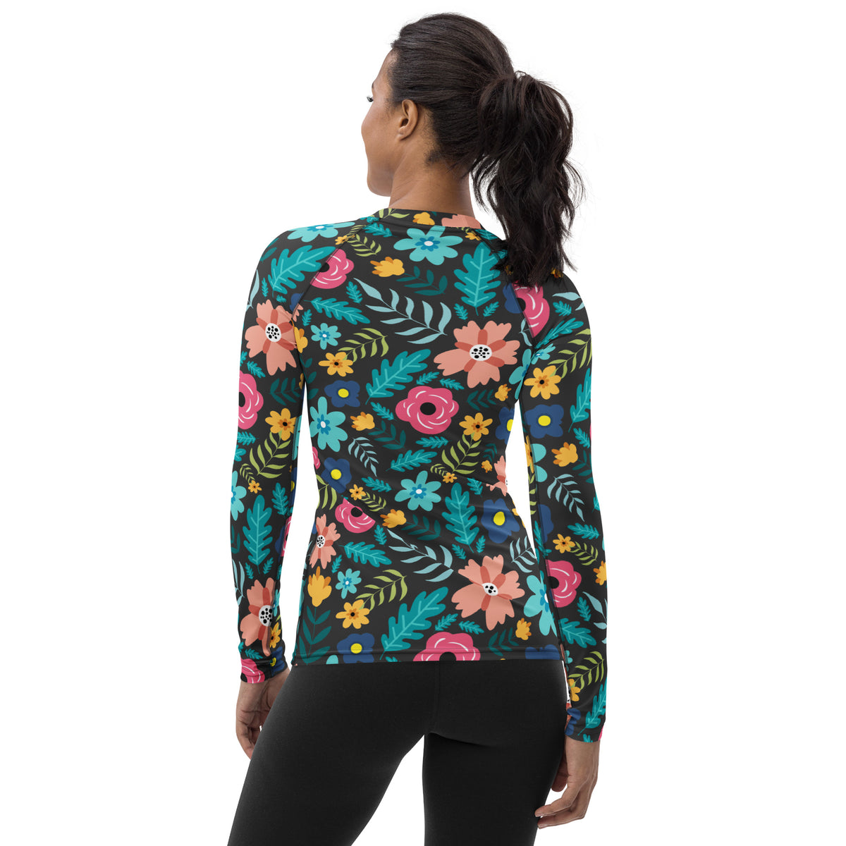 Women's Dark Green Floral Long Sleeve Rash Guard Swim Shirt – Buttery Soft, Sun Safe UPF 50+ Protection, Quick Dry & 4-Way Stretch Comfort
