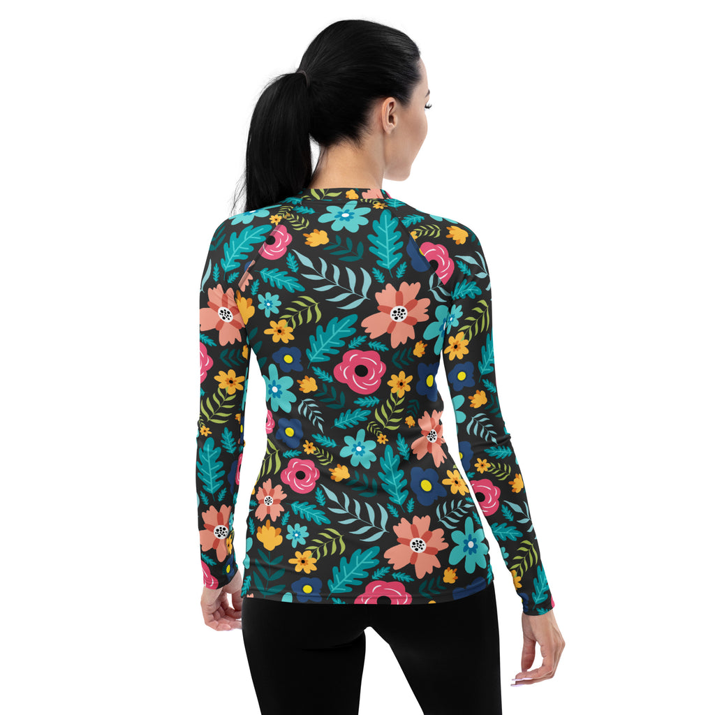 Women's Dark Green Floral Long Sleeve Rash Guard Swim Shirt – Buttery Soft, Sun Safe UPF 50+ Protection, Quick Dry & 4-Way Stretch Comfort