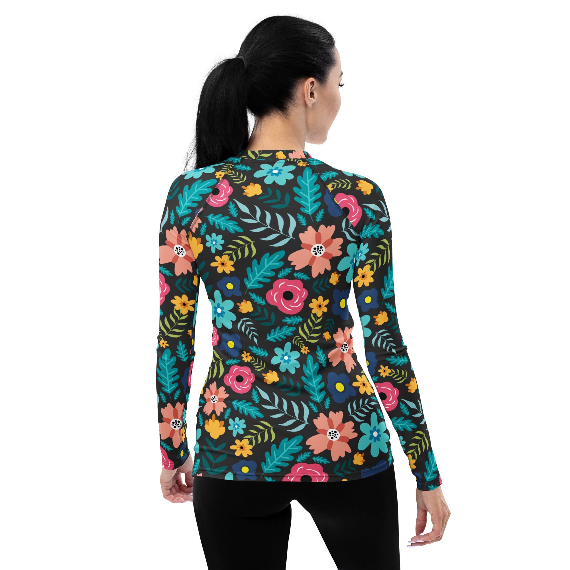 Women's Dark Green Floral Long Sleeve Rash Guard Swim Shirt – Buttery Soft, Sun Safe UPF 50+ Protection, Quick Dry & 4-Way Stretch Comfort