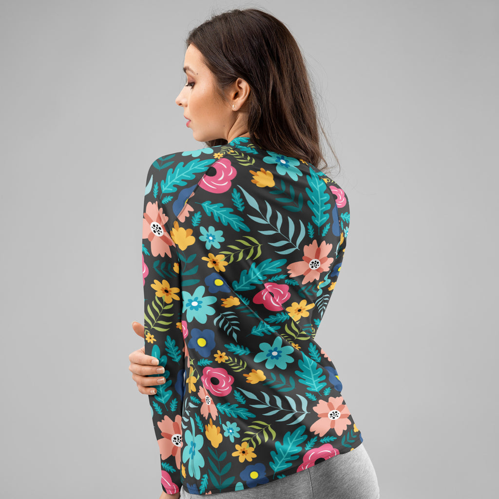 Women's Dark Green Floral Long Sleeve Rash Guard Swim Shirt – Buttery Soft, Sun Safe UPF 50+ Protection, Quick Dry & 4-Way Stretch Comfort
