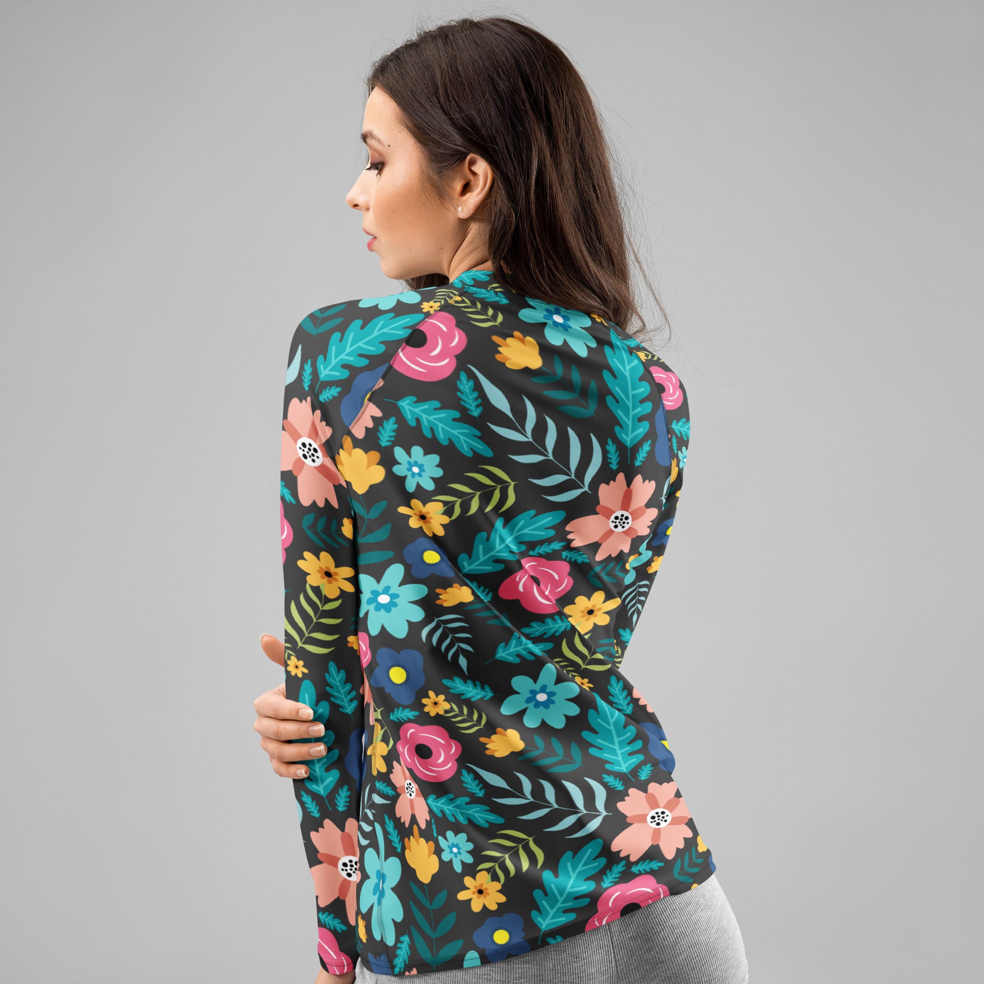 Women's Dark Green Floral Long Sleeve Rash Guard Swim Shirt – Buttery Soft, Sun Safe UPF 50+ Protection, Quick Dry & 4-Way Stretch Comfort