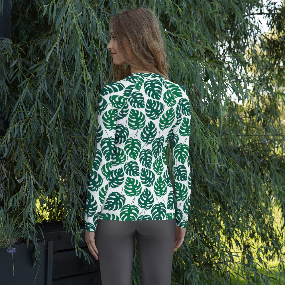 Women's Monstera Leaf Long Sleeve Rash Guard Swim Shirt – Buttery Soft, Sun Safe UPF 50+ Protection, Quick Dry & 4-Way Stretch Comfort