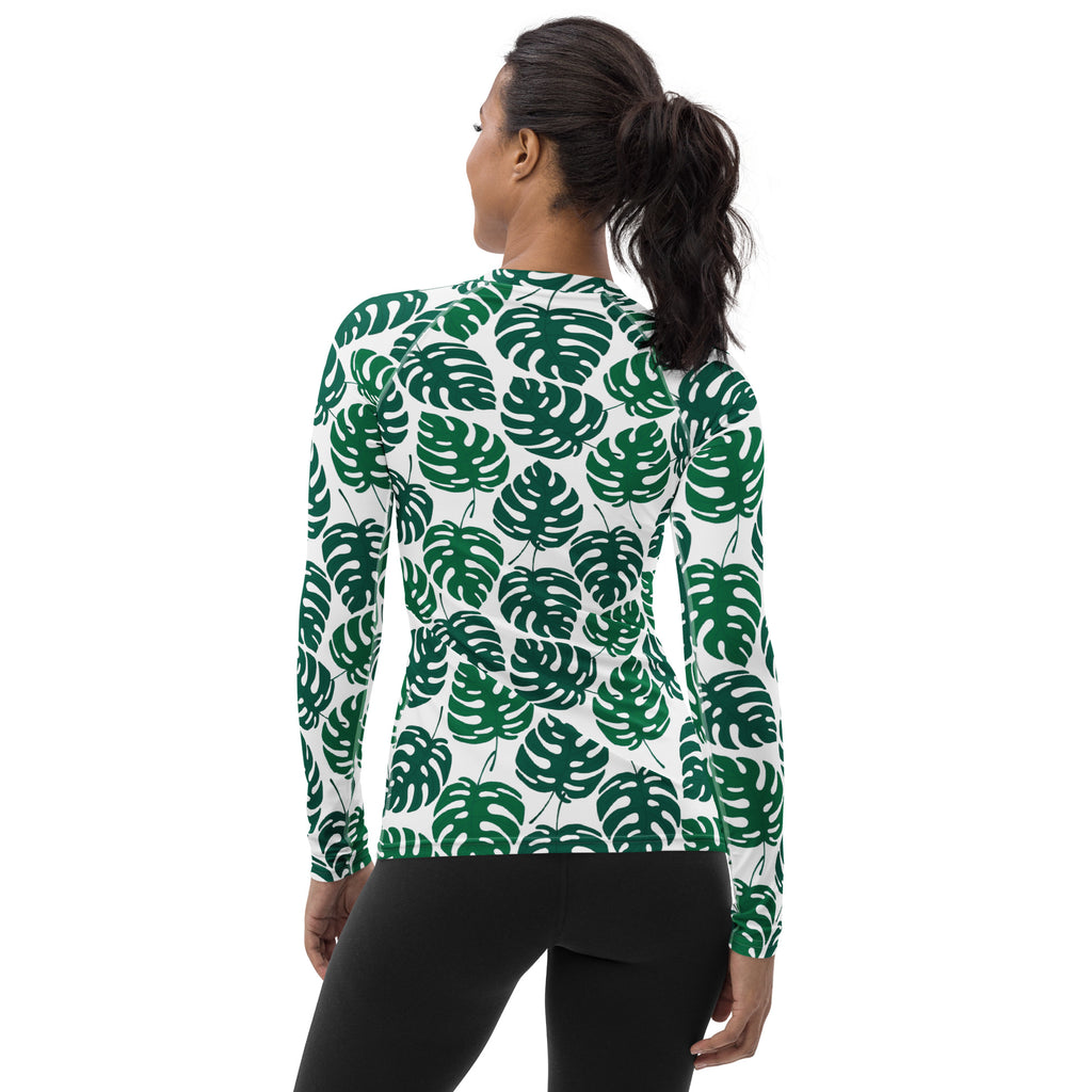 Women's Monstera Leaf Long Sleeve Rash Guard Swim Shirt – Buttery Soft, Sun Safe UPF 50+ Protection, Quick Dry & 4-Way Stretch Comfort