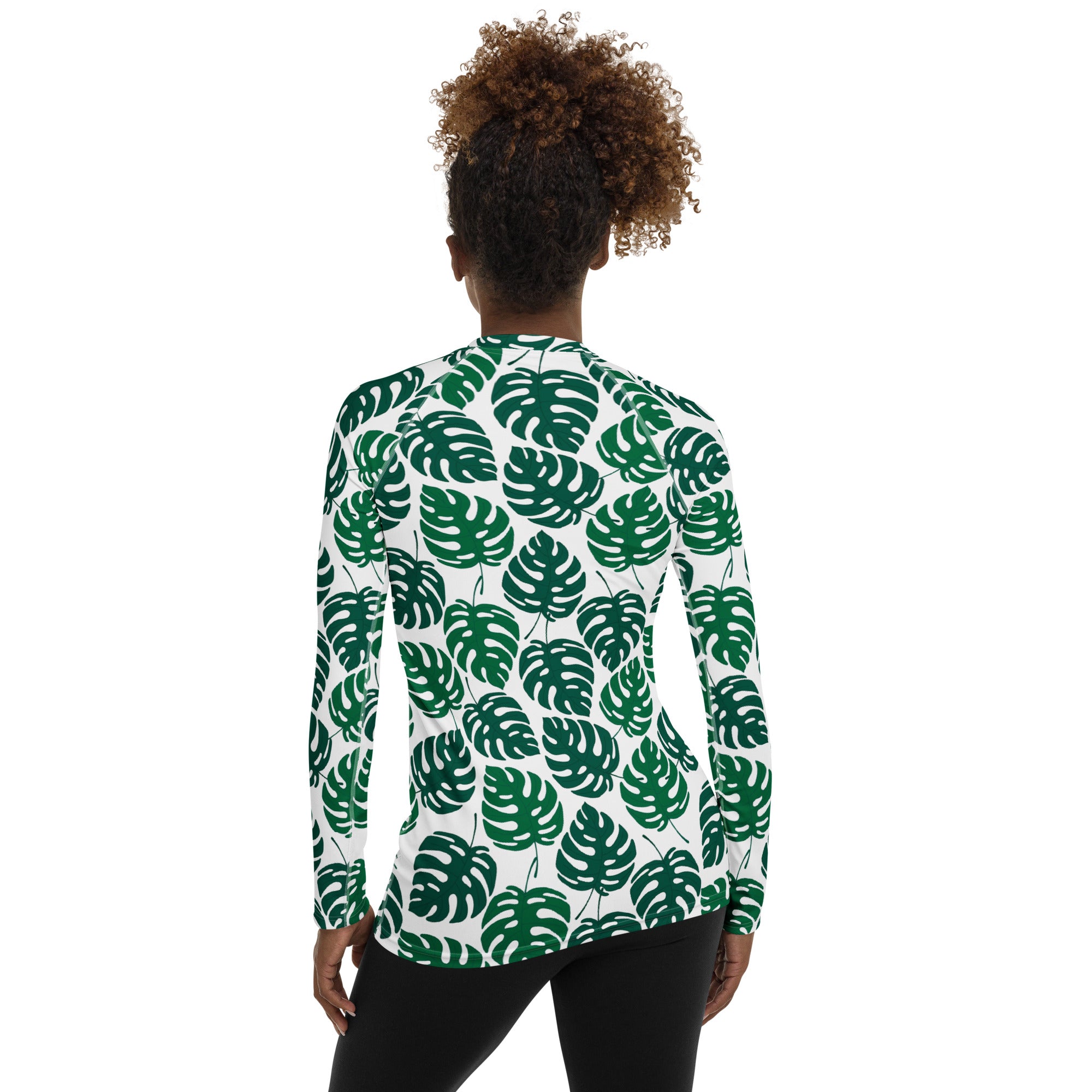 Women's Monstera Leaf Long Sleeve Rash Guard Swim Shirt – Buttery Soft, Sun Safe UPF 50+ Protection, Quick Dry & 4-Way Stretch Comfort