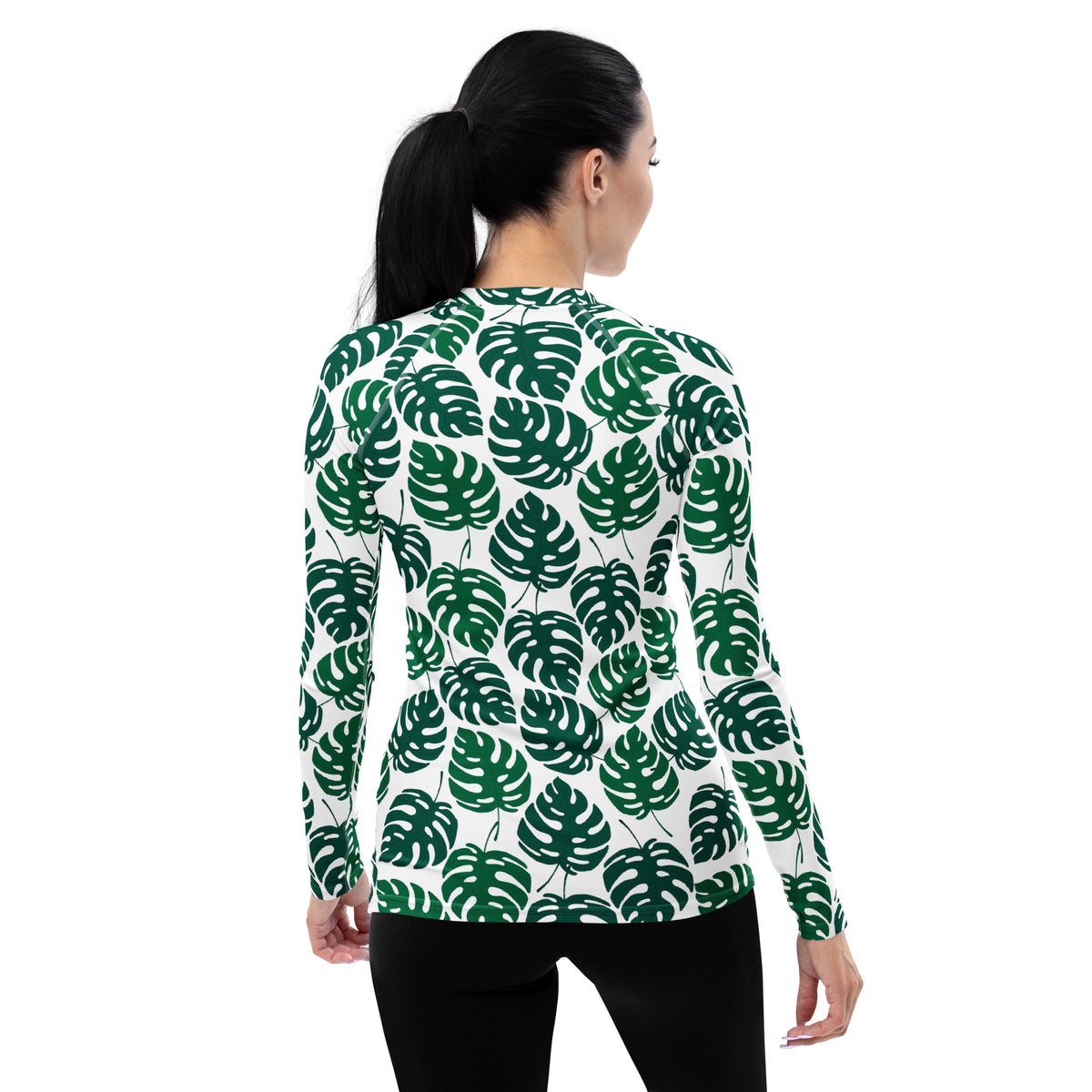 Women's Monstera Leaf Long Sleeve Rash Guard Swim Shirt – Buttery Soft, Sun Safe UPF 50+ Protection, Quick Dry & 4-Way Stretch Comfort