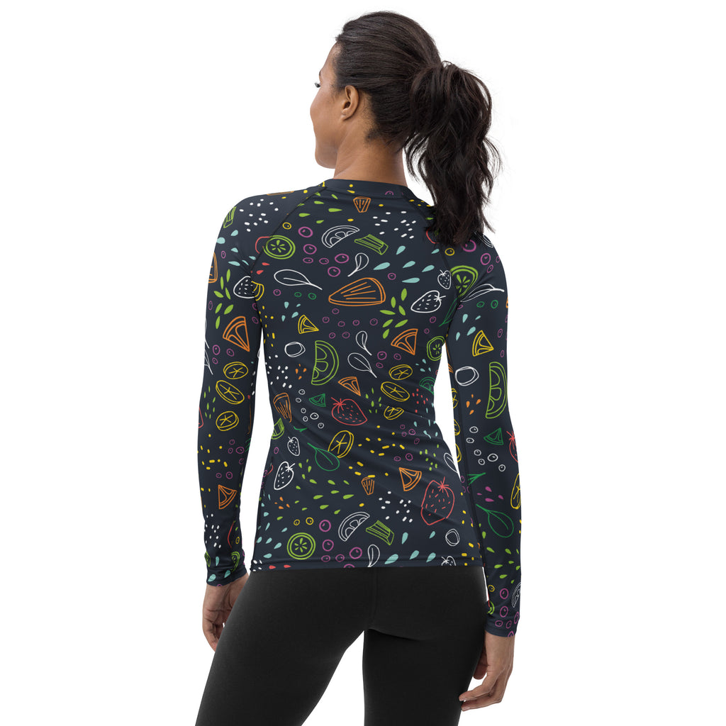 Women's Colorful Fruit Long Sleeve Rash Guard Swim Shirt – Buttery Soft, Sun Safe UPF 50+ Protection, Quick Dry & 4-Way Stretch Comfort