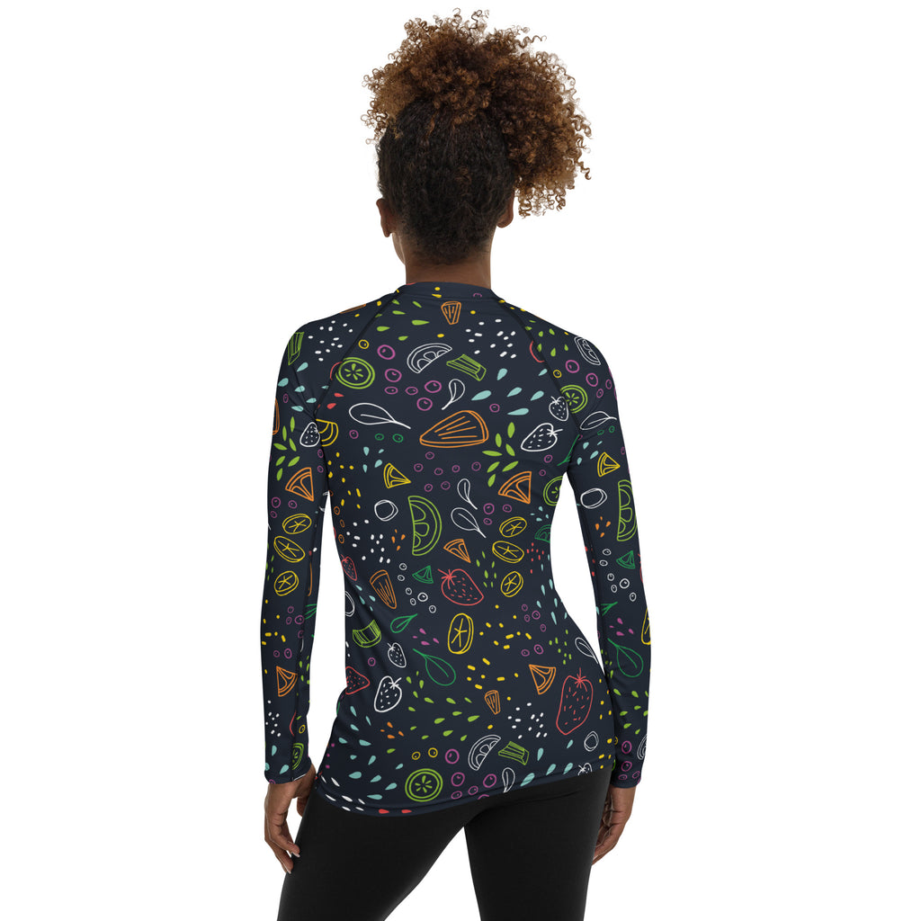 Women's Colorful Fruit Long Sleeve Rash Guard Swim Shirt – Buttery Soft, Sun Safe UPF 50+ Protection, Quick Dry & 4-Way Stretch Comfort