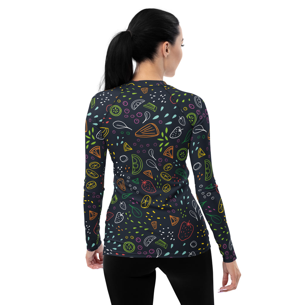 Women's Colorful Fruit Long Sleeve Rash Guard Swim Shirt – Buttery Soft, Sun Safe UPF 50+ Protection, Quick Dry & 4-Way Stretch Comfort