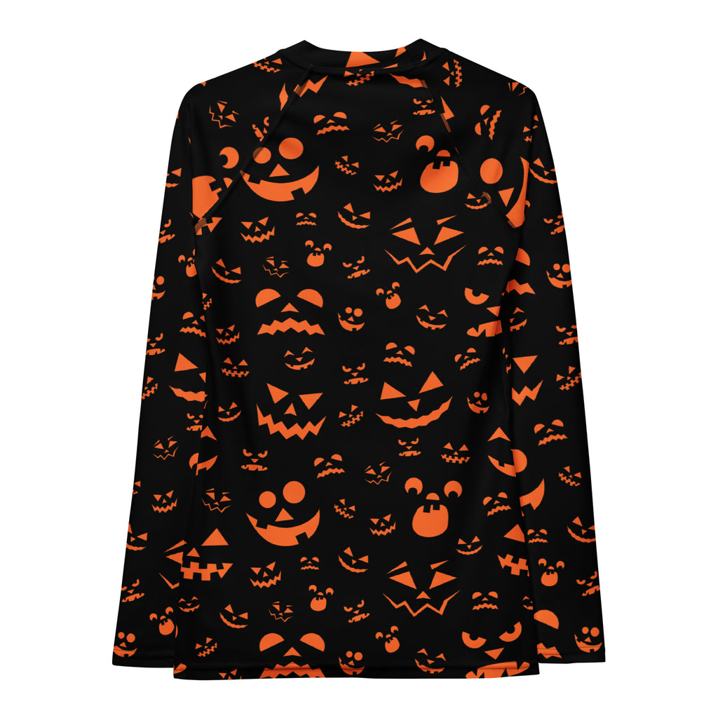 Women's Orange Jack O’ Lantern Long Sleeve Rash Guard Swim Shirt – Buttery Soft, Sun Safe UPF 50+ Protection, Quick Dry & 4-Way Stretch Comfort