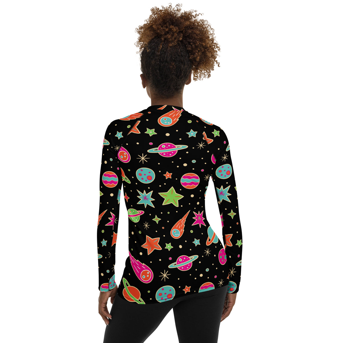 Women's Retro Neon Space Long Sleeve Rash Guard Swim Shirt – Buttery Soft, Sun Safe UPF 50+ Protection, Quick Dry & 4-Way Stretch Comfort