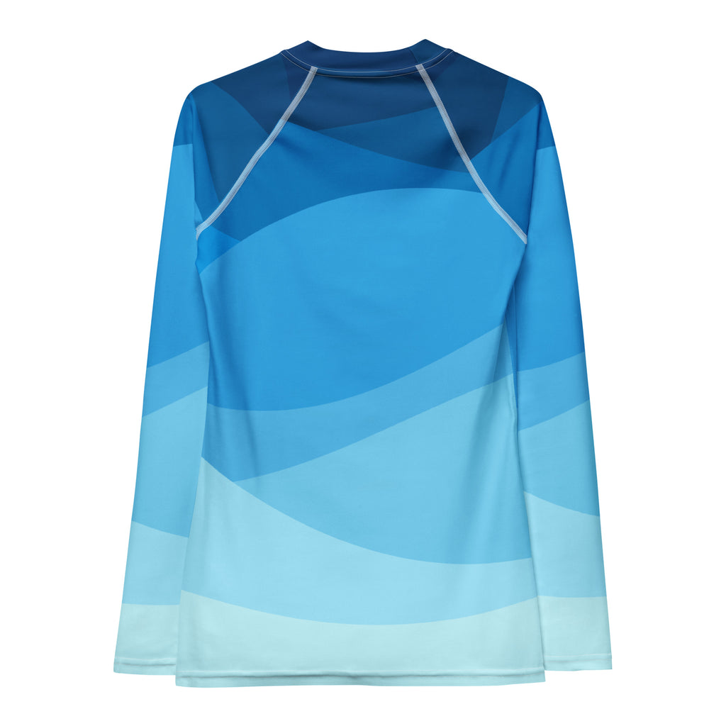 Women's Blue Ocean Waves Long Sleeve Rash Guard Swim Shirt – Buttery Soft, Sun Safe UPF 50+ Protection, Quick Dry & 4-Way Stretch Comfort