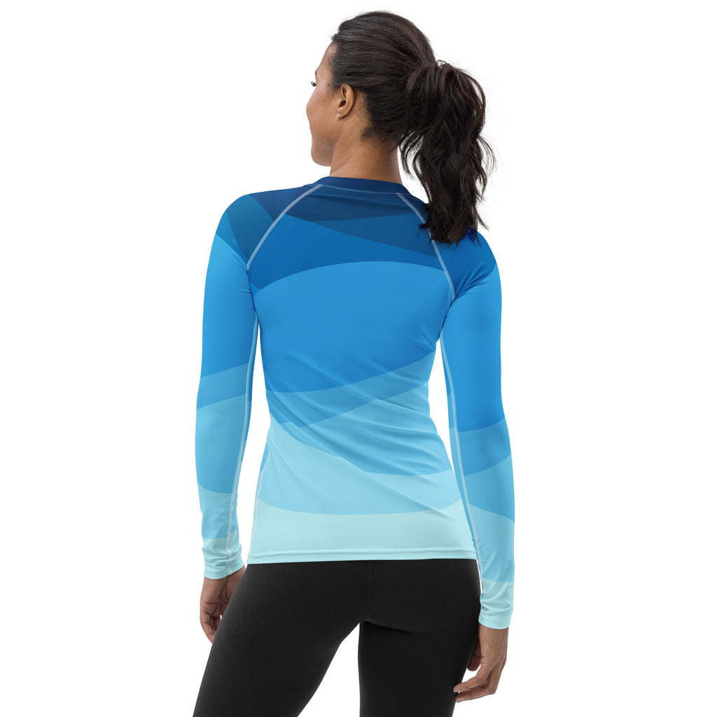 Women's Blue Ocean Waves Long Sleeve Rash Guard Swim Shirt – Buttery Soft, Sun Safe UPF 50+ Protection, Quick Dry & 4-Way Stretch Comfort