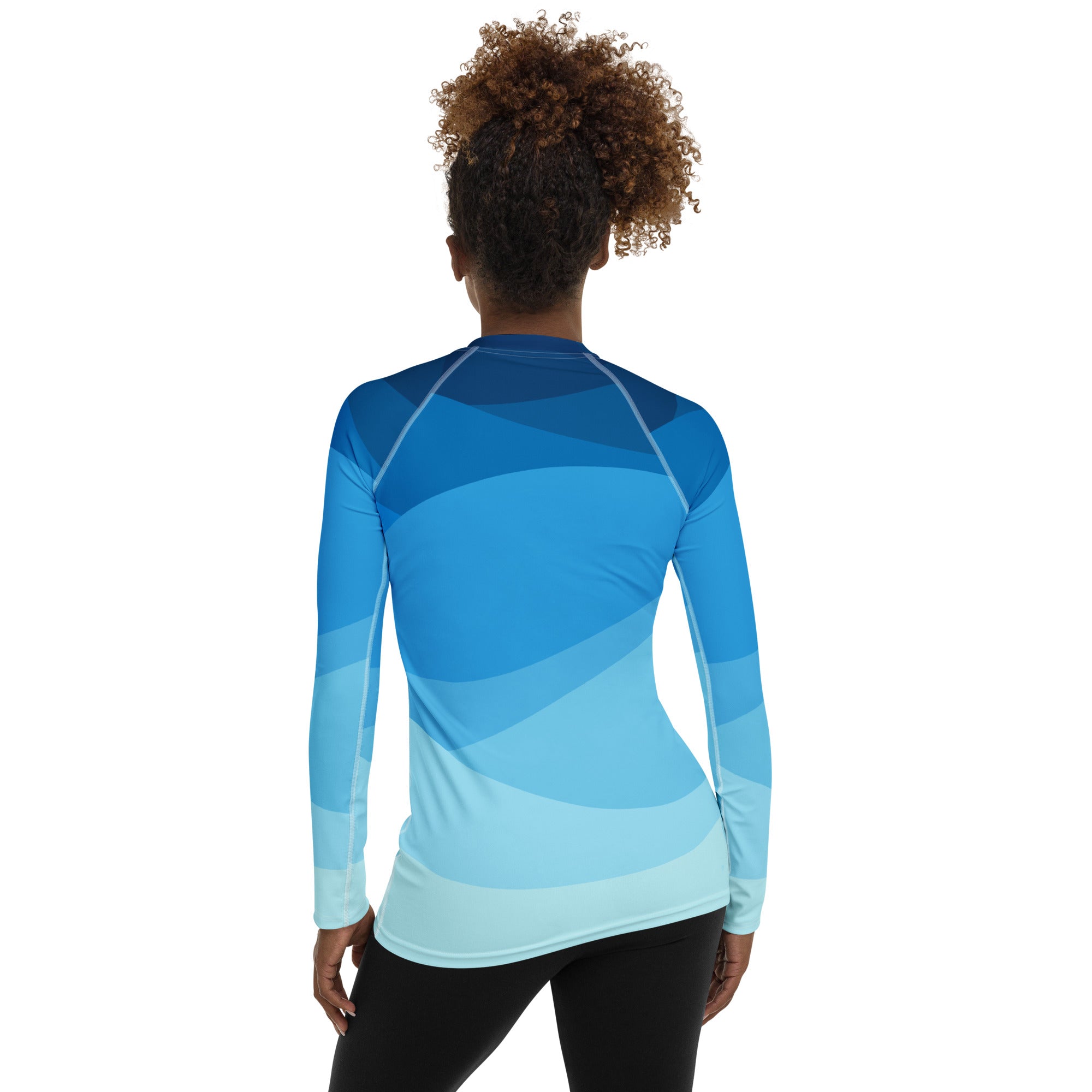 Women's Blue Ocean Waves Long Sleeve Rash Guard Swim Shirt – Buttery Soft, Sun Safe UPF 50+ Protection, Quick Dry & 4-Way Stretch Comfort
