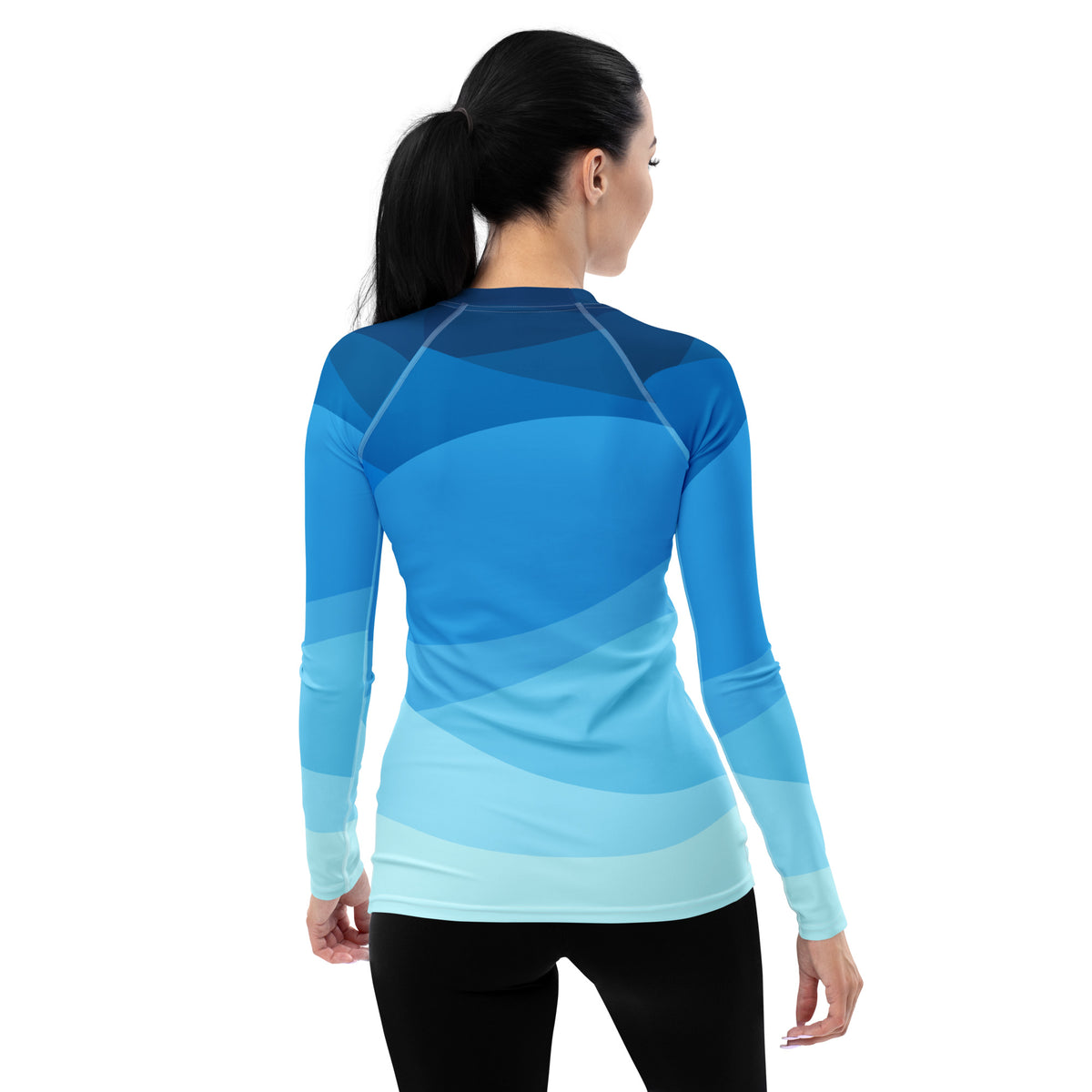Women's Blue Ocean Waves Long Sleeve Rash Guard Swim Shirt – Buttery Soft, Sun Safe UPF 50+ Protection, Quick Dry & 4-Way Stretch Comfort