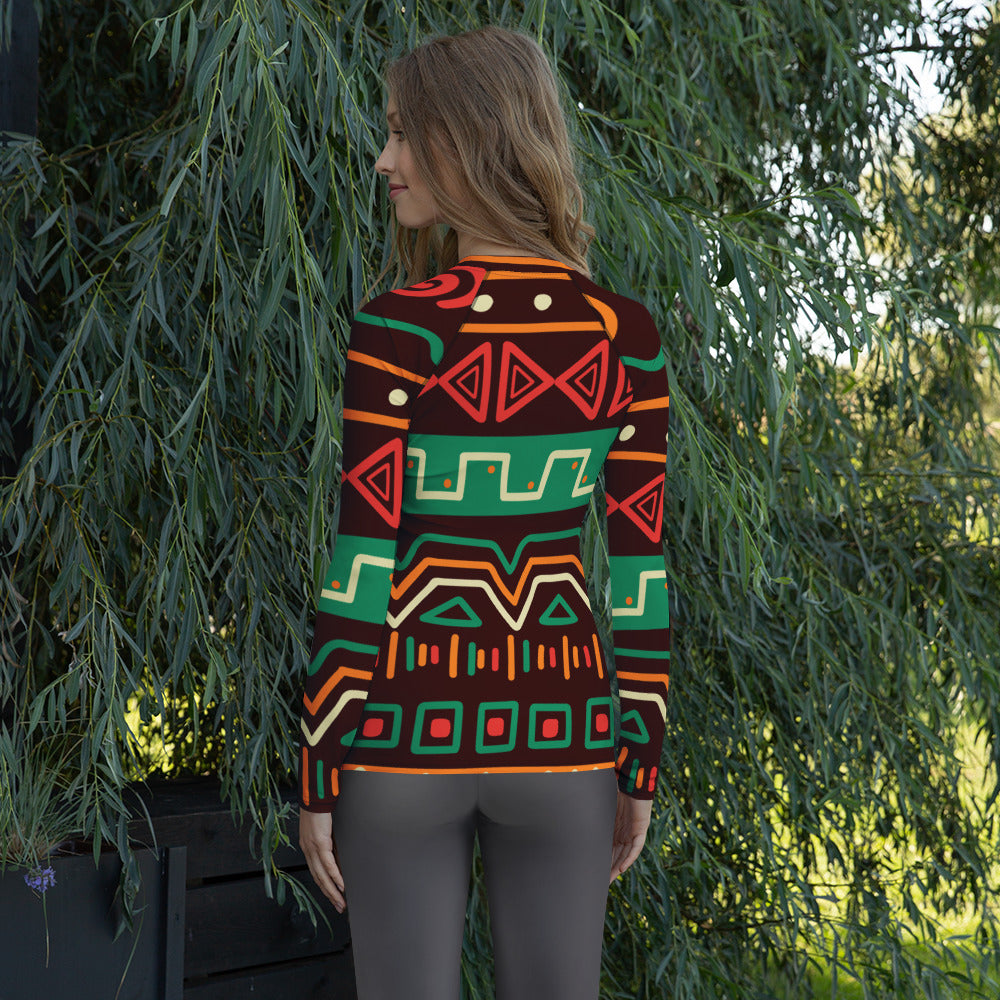 Women's Tribal Geometric Long Sleeve Rash Guard Swim Shirt – Buttery Soft, Sun Safe UPF 50+ Protection, Quick Dry & 4-Way Stretch Comfort