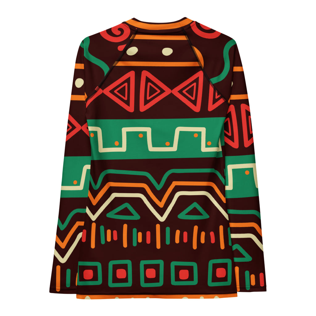 Women's Tribal Geometric Long Sleeve Rash Guard Swim Shirt – Buttery Soft, Sun Safe UPF 50+ Protection, Quick Dry & 4-Way Stretch Comfort