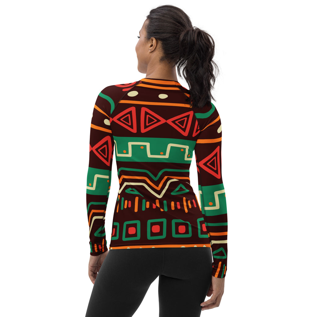 Women's Tribal Geometric Long Sleeve Rash Guard Swim Shirt – Buttery Soft, Sun Safe UPF 50+ Protection, Quick Dry & 4-Way Stretch Comfort