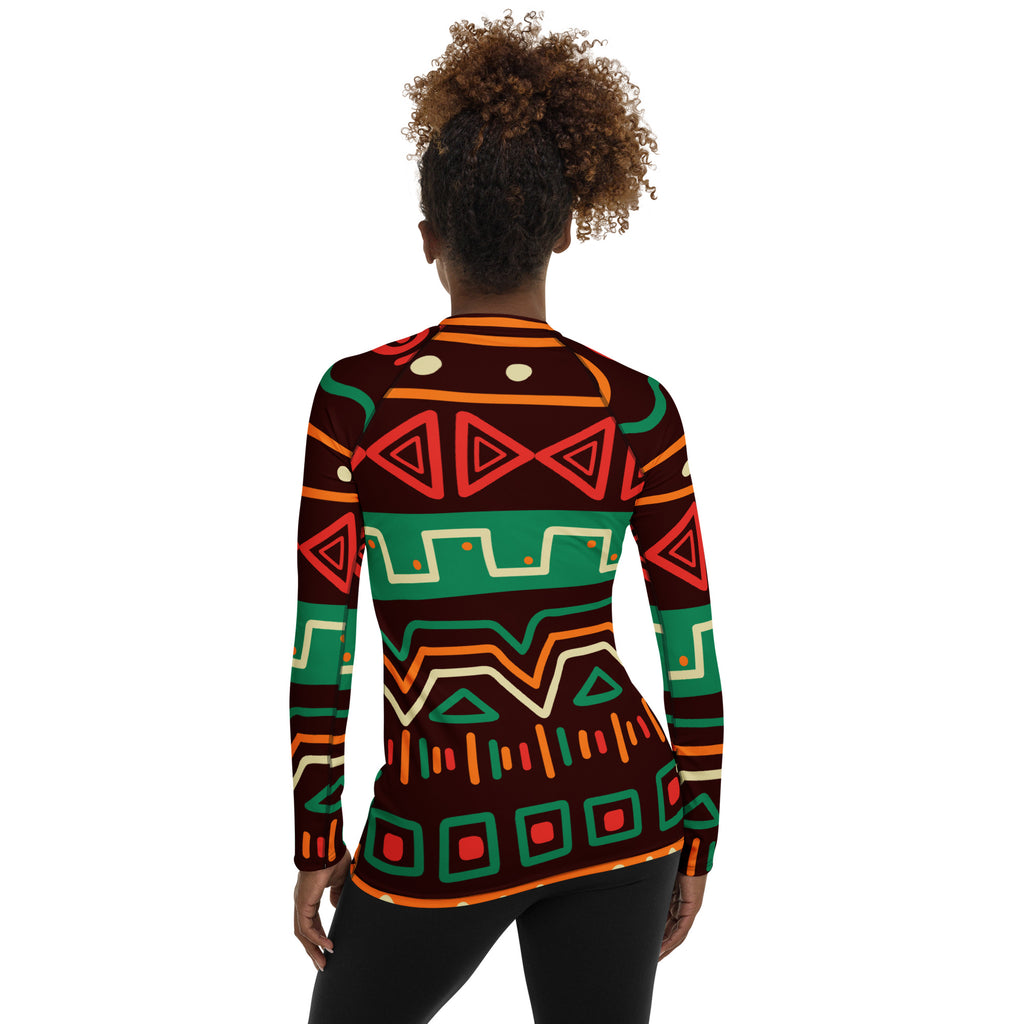 Women's Tribal Geometric Long Sleeve Rash Guard Swim Shirt – Buttery Soft, Sun Safe UPF 50+ Protection, Quick Dry & 4-Way Stretch Comfort