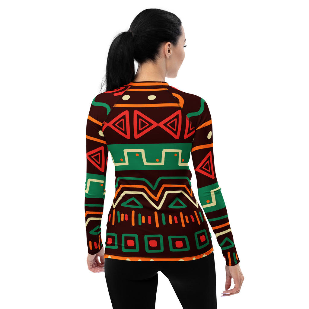 Women's Tribal Geometric Long Sleeve Rash Guard Swim Shirt – Buttery Soft, Sun Safe UPF 50+ Protection, Quick Dry & 4-Way Stretch Comfort