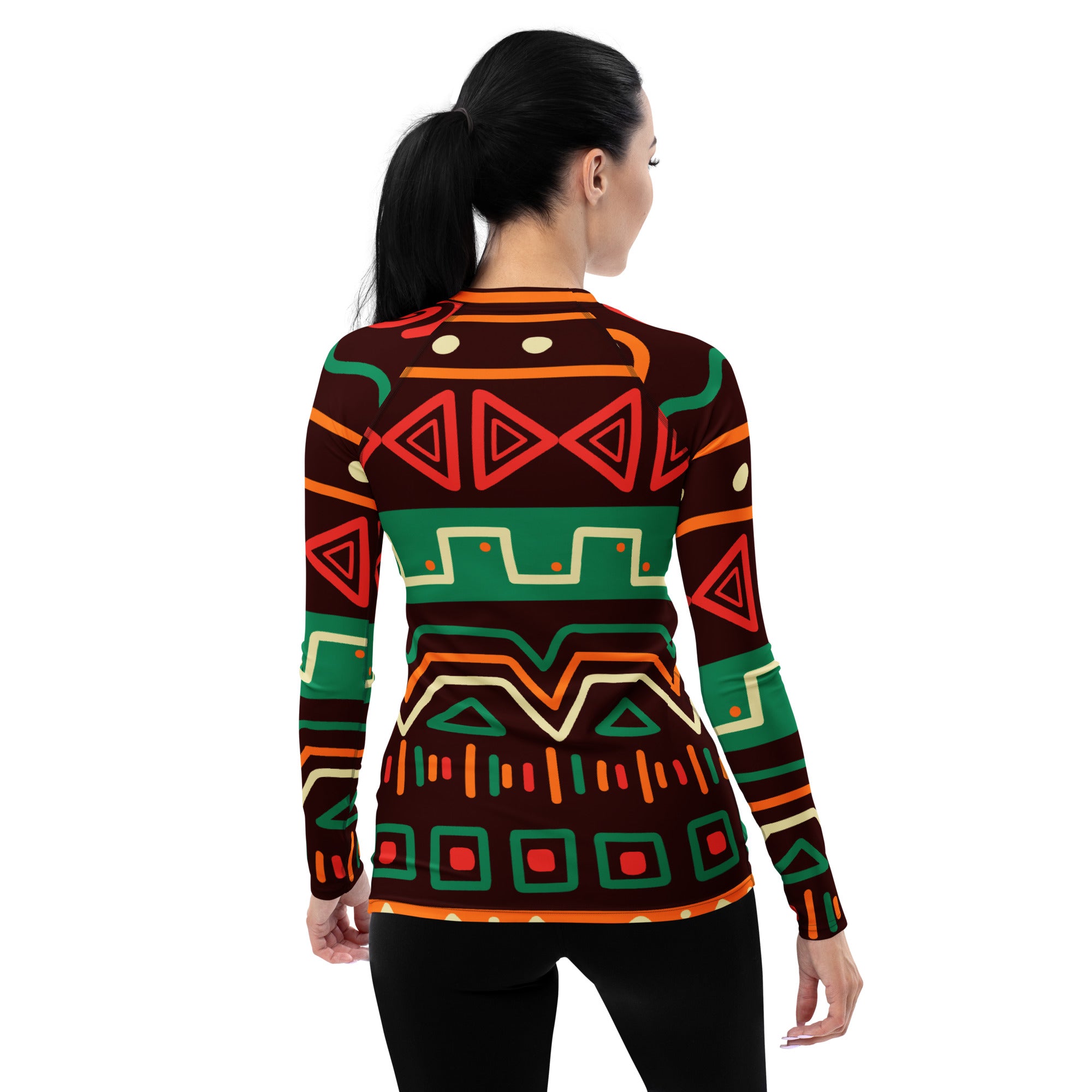 Women's Tribal Geometric Long Sleeve Rash Guard Swim Shirt – Buttery Soft, Sun Safe UPF 50+ Protection, Quick Dry & 4-Way Stretch Comfort
