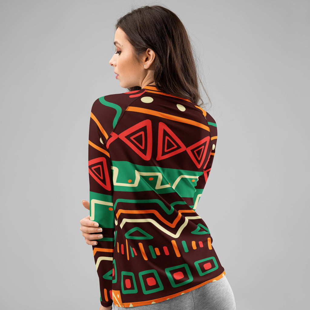 Women's Tribal Geometric Long Sleeve Rash Guard Swim Shirt – Buttery Soft, Sun Safe UPF 50+ Protection, Quick Dry & 4-Way Stretch Comfort