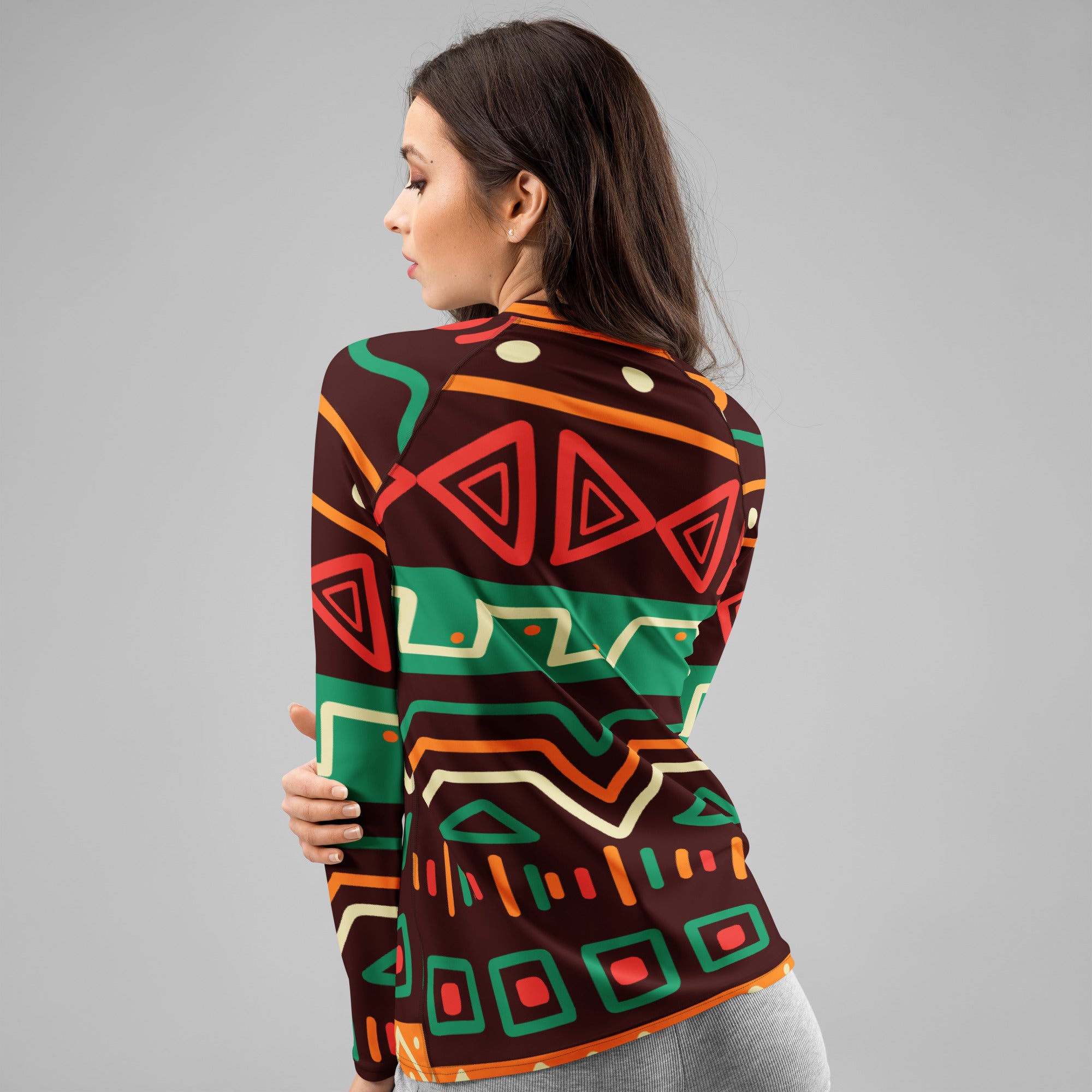 Women's Tribal Geometric Long Sleeve Rash Guard Swim Shirt – Buttery Soft, Sun Safe UPF 50+ Protection, Quick Dry & 4-Way Stretch Comfort