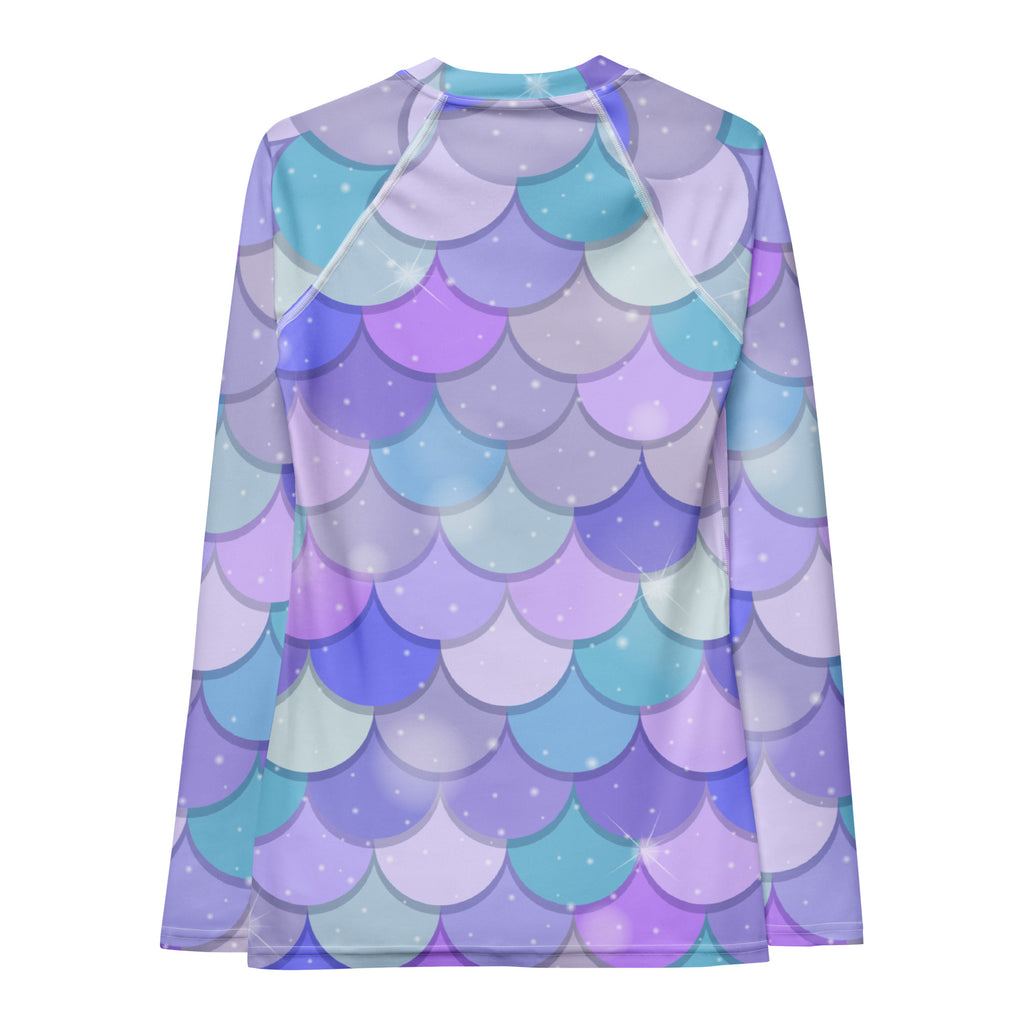 Women's Pastel Mermaid Scales Long Sleeve Rash Guard Swim Shirt – Buttery Soft, Sun Safe UPF 50+ Protection, Quick Dry & 4-Way Stretch Comfort