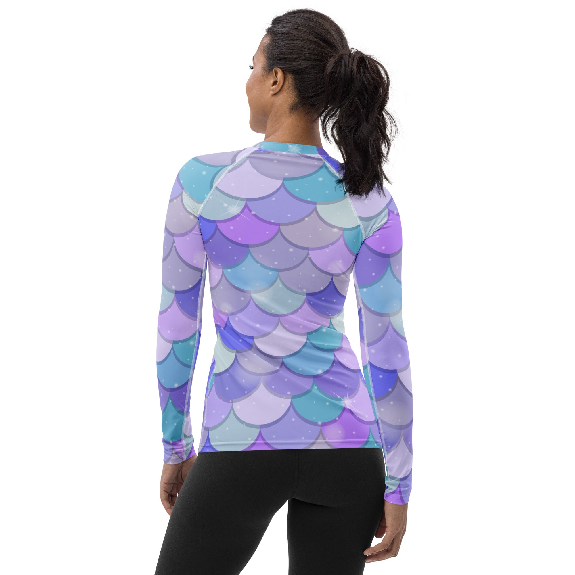 Women's Pastel Mermaid Scales Long Sleeve Rash Guard Swim Shirt – Buttery Soft, Sun Safe UPF 50+ Protection, Quick Dry & 4-Way Stretch Comfort
