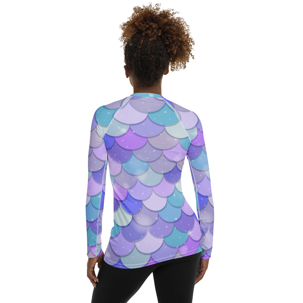 Women's Pastel Mermaid Scales Long Sleeve Rash Guard Swim Shirt – Buttery Soft, Sun Safe UPF 50+ Protection, Quick Dry & 4-Way Stretch Comfort
